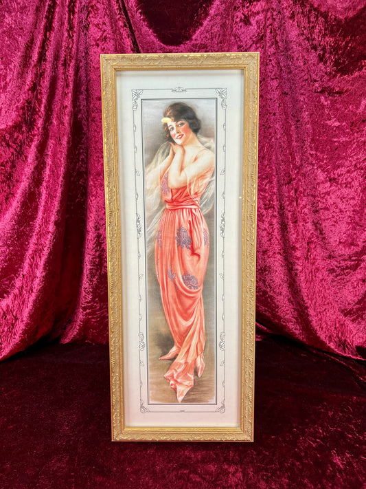 Vintage Long Framed Wall Art – Portrait of Amelia by Hamilton King