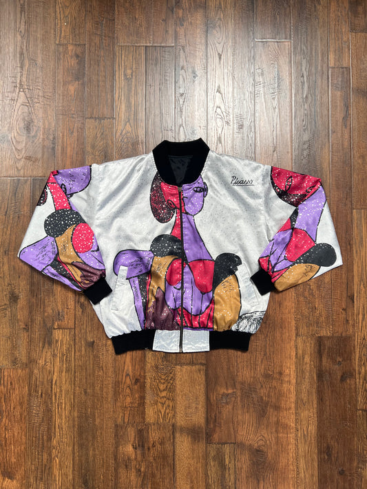 Vintage Clothing - Light Bomber Jacket - Picasso Print - Large - Missing Zipper Tab