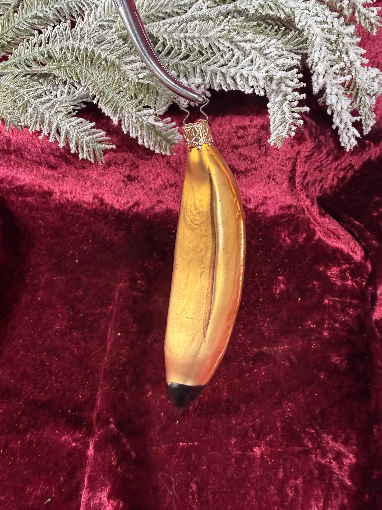 Vintage Christmas - Handblown Glass Ornament - Yellow Banana - Inge Glas - Germany