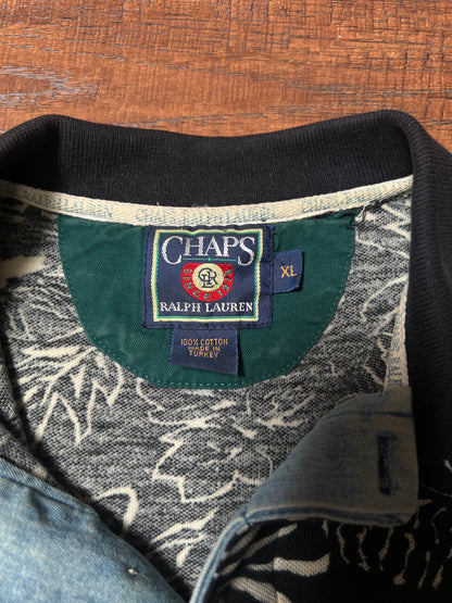 Vintage 1990s Chaps Ralph Lauren Cotton Polo Shirt – Black Tropical Print – X-Large