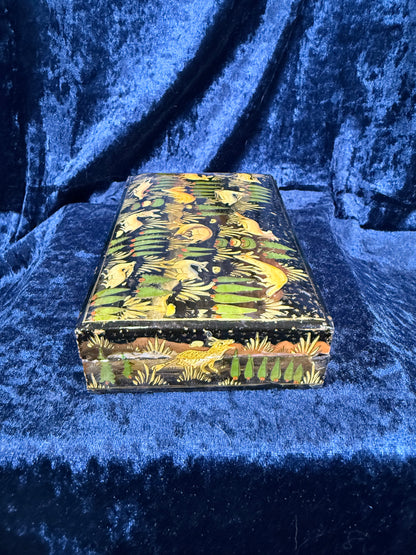 Vintage Papier-Mâché Trinket Box - Hand-Painted Kashmiri Woodland Animals