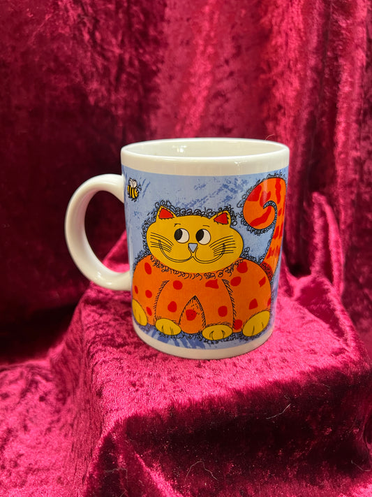 Vintage Mug - Novelty Coffee Cup - Funky 90s Cartoon Cats - Orange and White - Allied Design