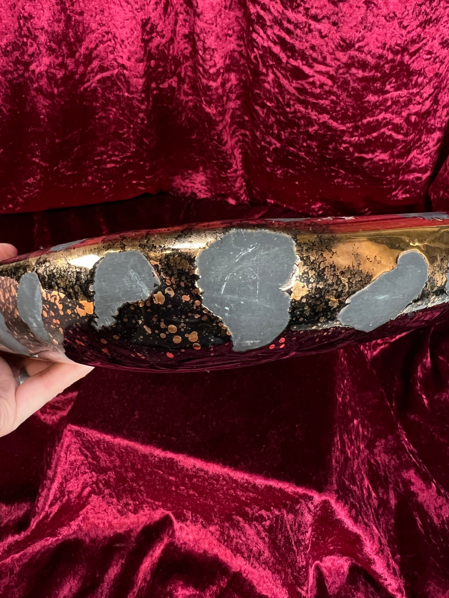 Vintage Mid Century Ceramic Ashtray - Westwood California Metallic Gold Black Leopard Print Glaze