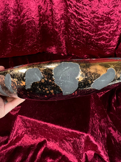 Vintage Mid Century Ceramic Ashtray - Westwood California Metallic Gold Black Leopard Print Glaze