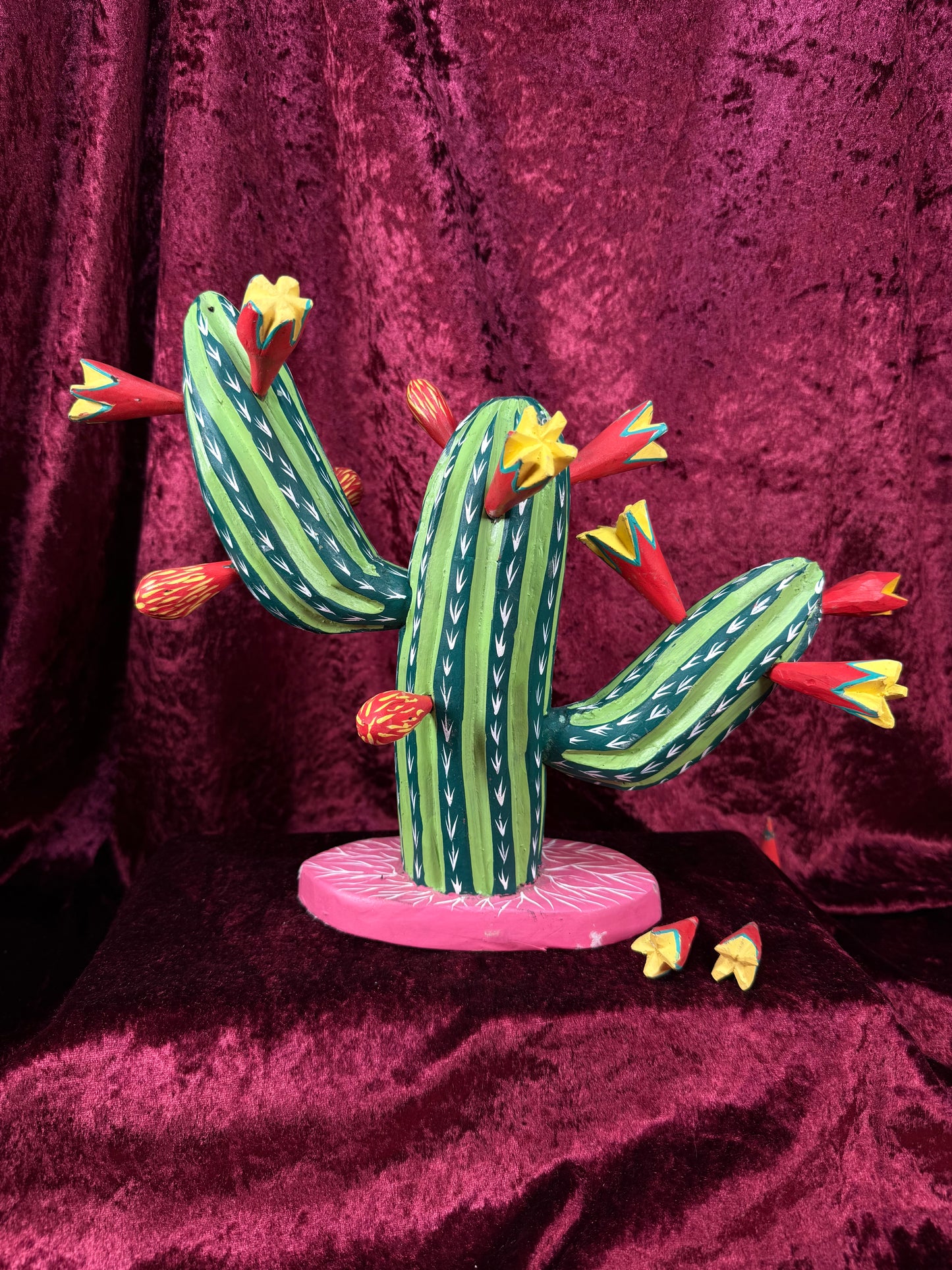 Vintage Wood Alebrije Flowering Saguaro Cactus – Hand Painted Mexican Folk Art - Ignacio Ojeda