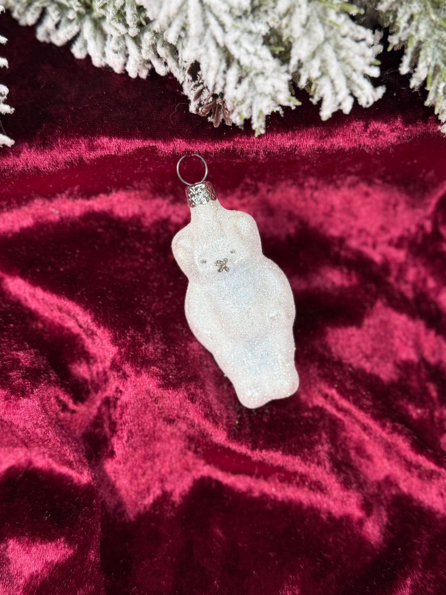 Vintage Christmas - Handblown Glass Ornament - Glitter Polar Bear