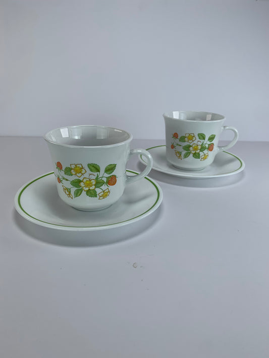 Vintage Corelle Strawberry Sundae Cups & Saucers - Set of 2