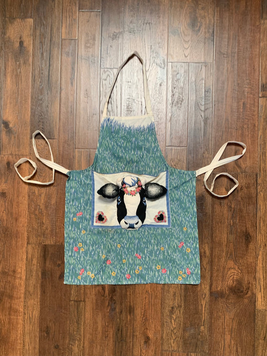 Vintage Pinafore Apron - 3D Stuffed Cow Head Pocket