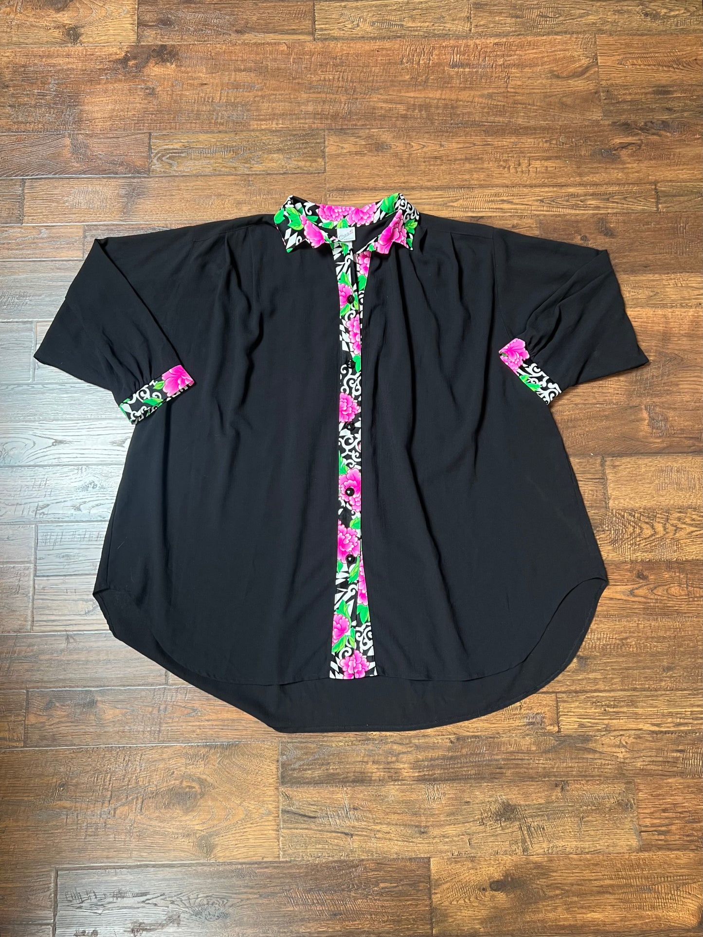 Vintage Clothing - Sheer Button Up Swimwear Cover Up - Floral Pattern Collar - Catalina - 2X-Large