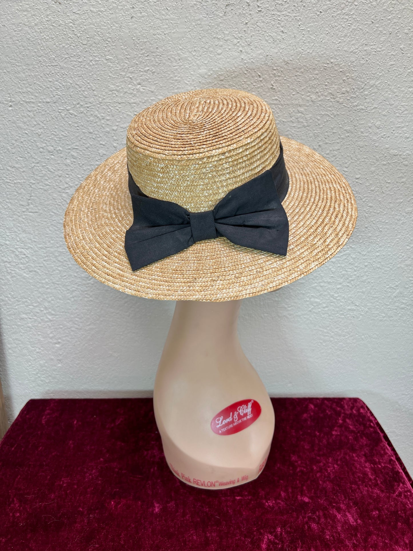 Vintage Accessories - Straw Sun Hat - Black Bow - Medium - Scala