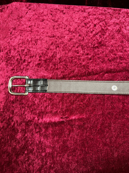 Vintage Leather Belt – Black Alligator Embossed with Silver Buckle - Size 30