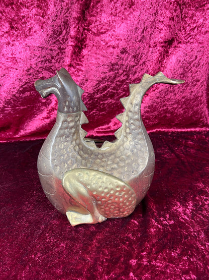 Vintage Brass Decor - Heavy Wood Stove Humidifier - Aged Brass Dragon - 1982 Gates General Corporation