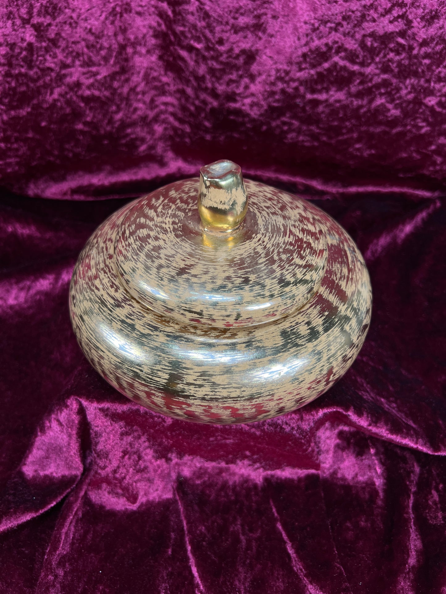 Vintage Stangl Ceramic Trinket Box – Granada Gold Metallic Lidded Dish