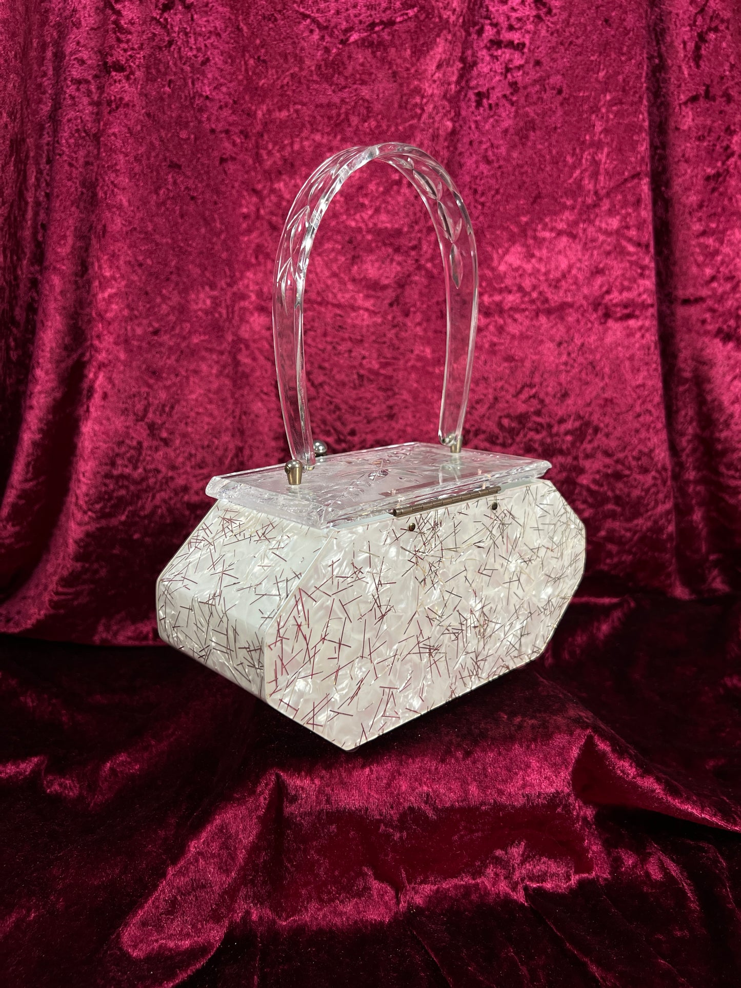 Vintage 1950s Lucite Box Purse – Charles S. Kahn Gold Confetti Clear Handbag