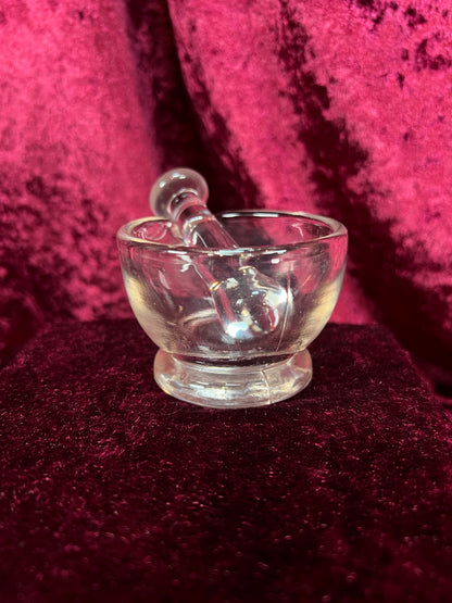 Vintage Miniature Clear Glass Mortar and Pestle - Apothecary Pharmacy Style