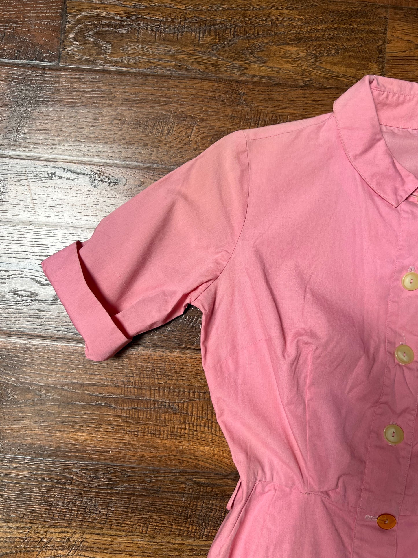 Vintage Clothing - Button Front Shirt Dress - Cotton Candy Pink - Small