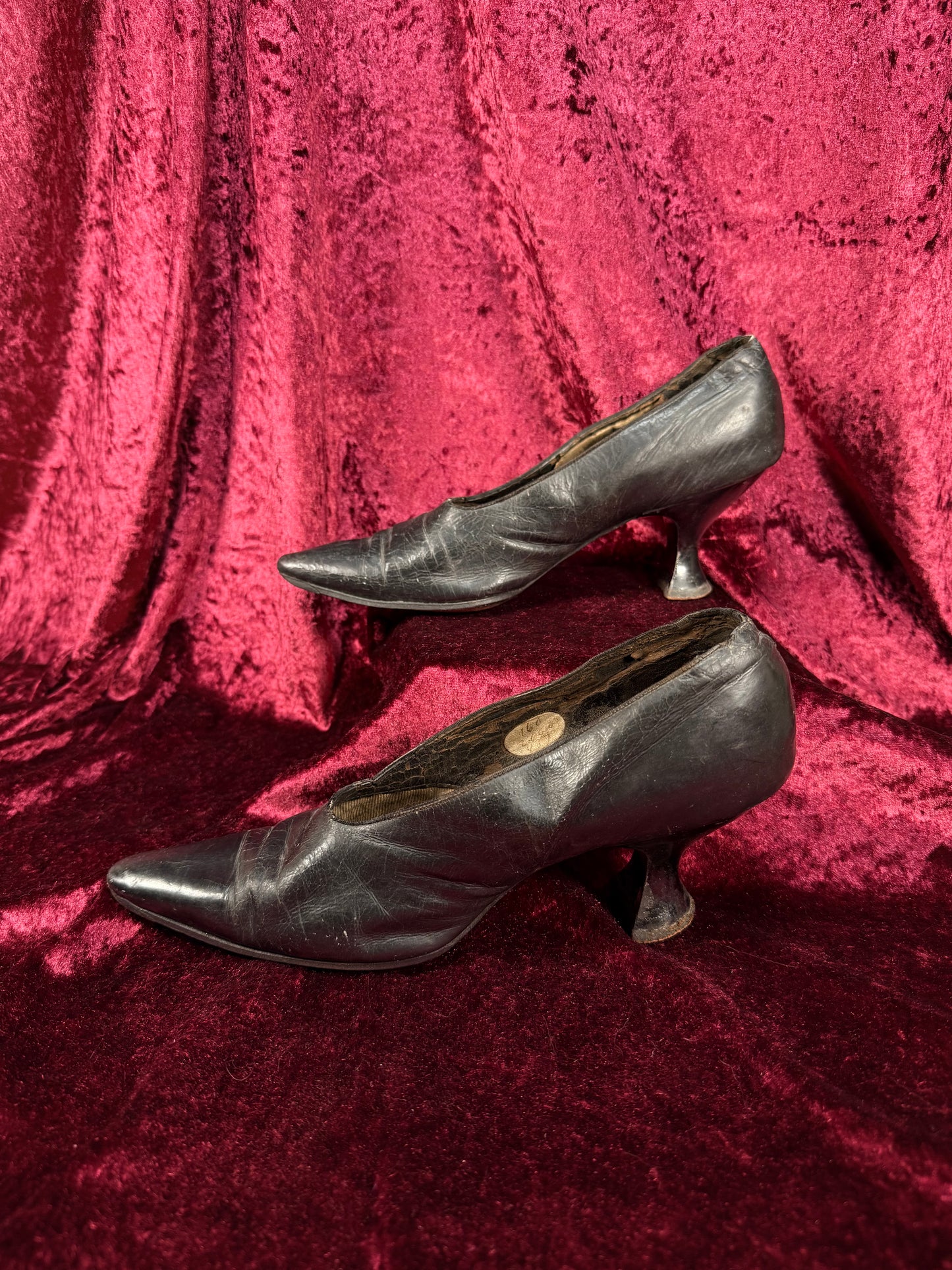 Antique Edwardian Poiret Black Leather Pumps – Louis XV Style Heel - Size 6