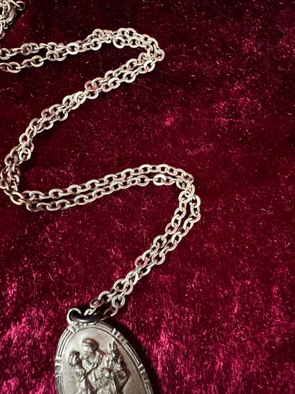 Vintage Sterling Silver Saint Christopher Necklace - Religious Medal Pendant