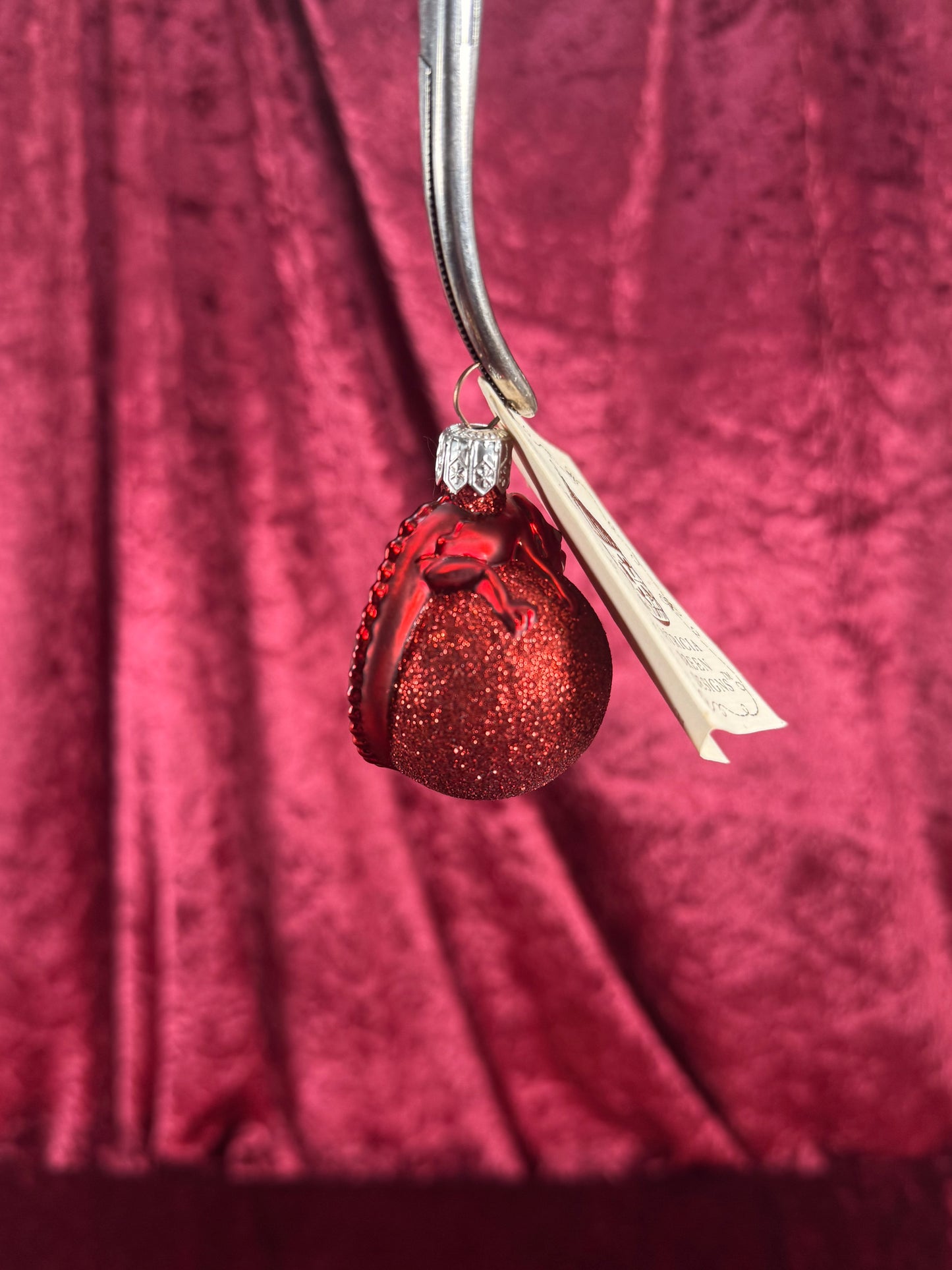 Vintage Christmas - Handblown Glass Ornament - Red Chameleon On Glitter Orb - Patricia Breen - Poland