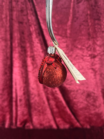 Vintage Christmas - Handblown Glass Ornament - Red Chameleon On Glitter Orb - Patricia Breen - Poland