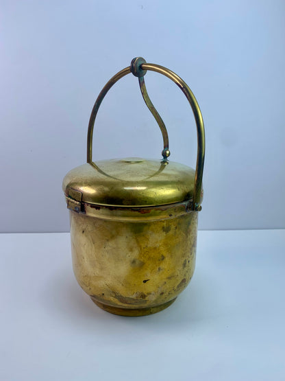 Vintage Barware - Solid Brass Ice Bucket - Hinged Lid - Porcelain Inner - 1920s