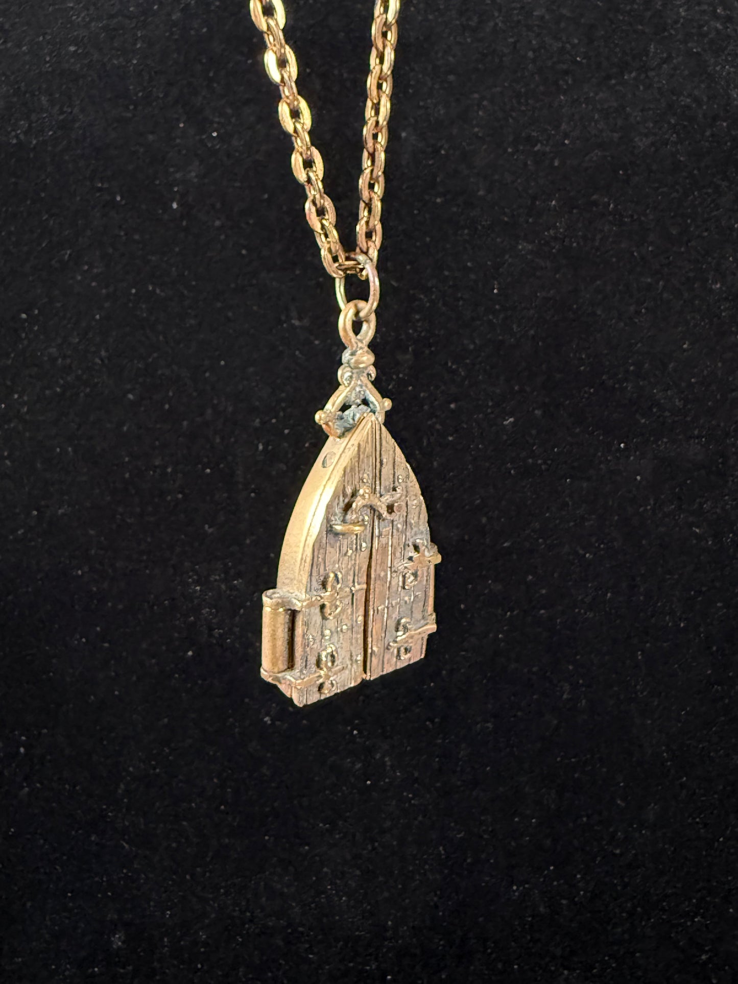 Vintage Jewelry - Brass Gothic Locket - Hinged Doors with Sword Against Time