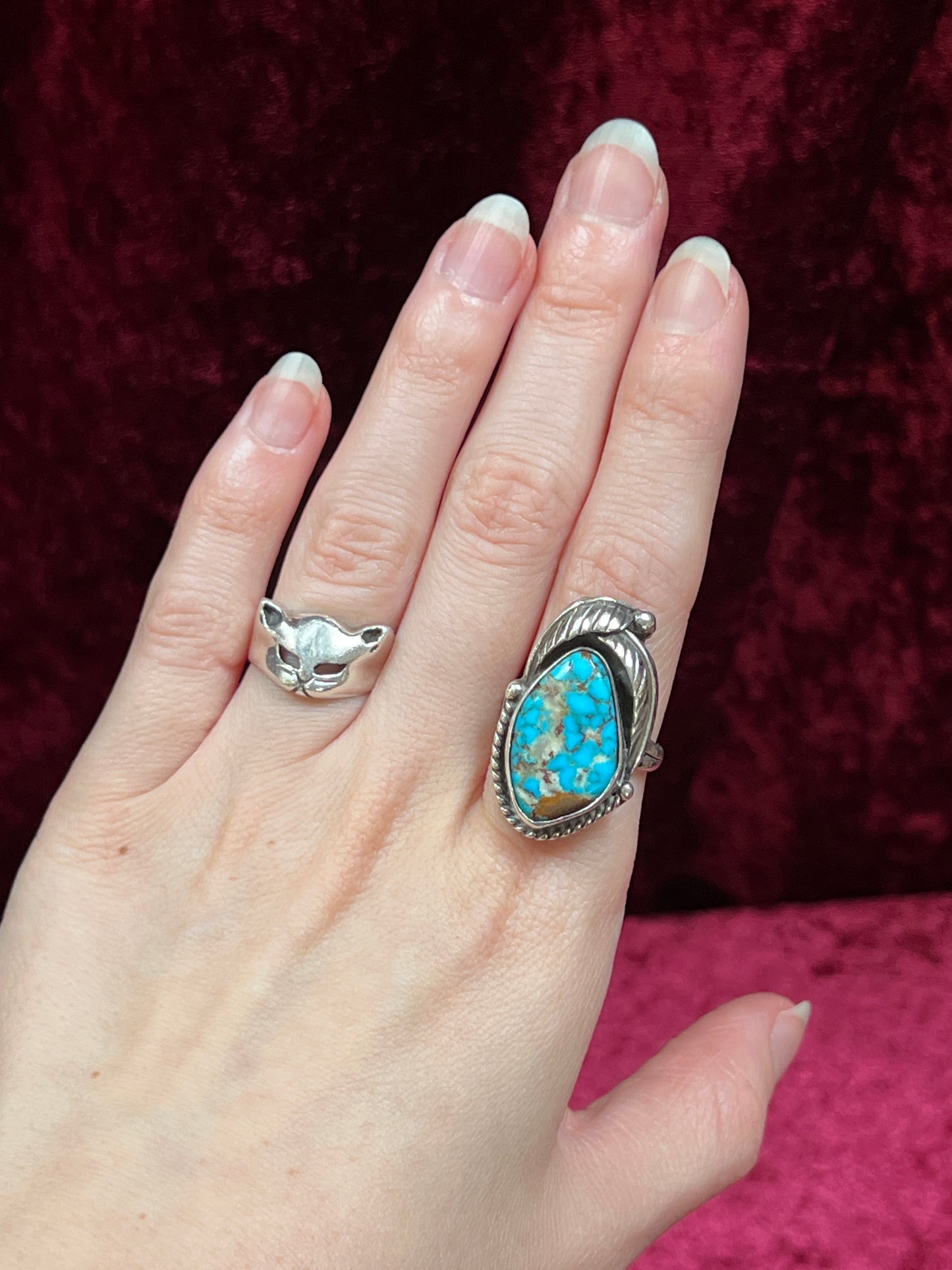 Vintage Jewelry - Chunky Ring - Sterling Silver - Natural Turquoise - J.C. - 8.25