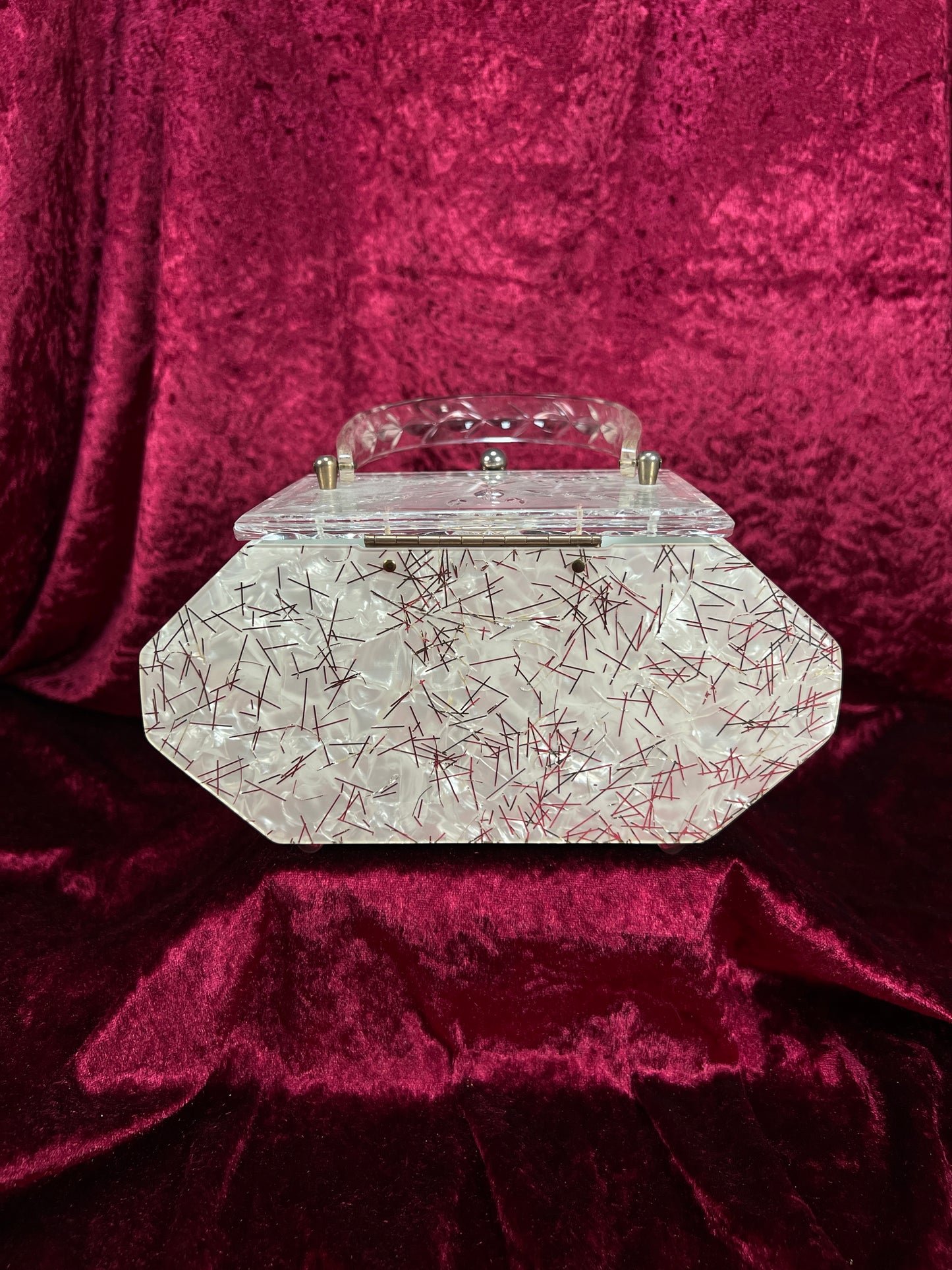 Vintage 1950s Lucite Box Purse – Charles S. Kahn Gold Confetti Clear Handbag