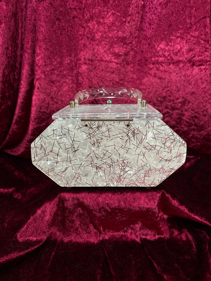 Vintage 1950s Lucite Box Purse – Charles S. Kahn Gold Confetti Clear Handbag