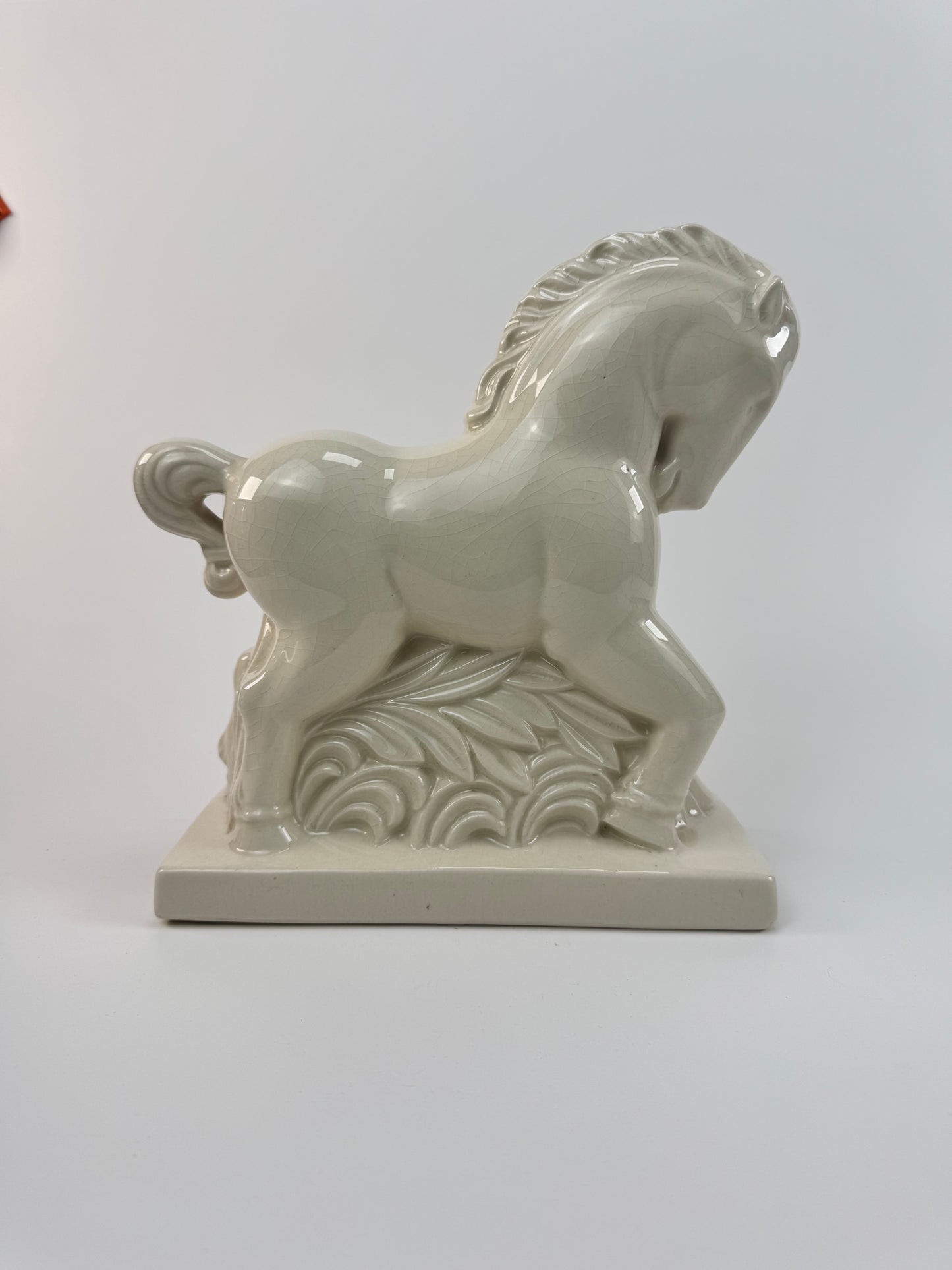 Vintage Mid Century White Stallion Statue - Ceramic Horse Mantle Piece