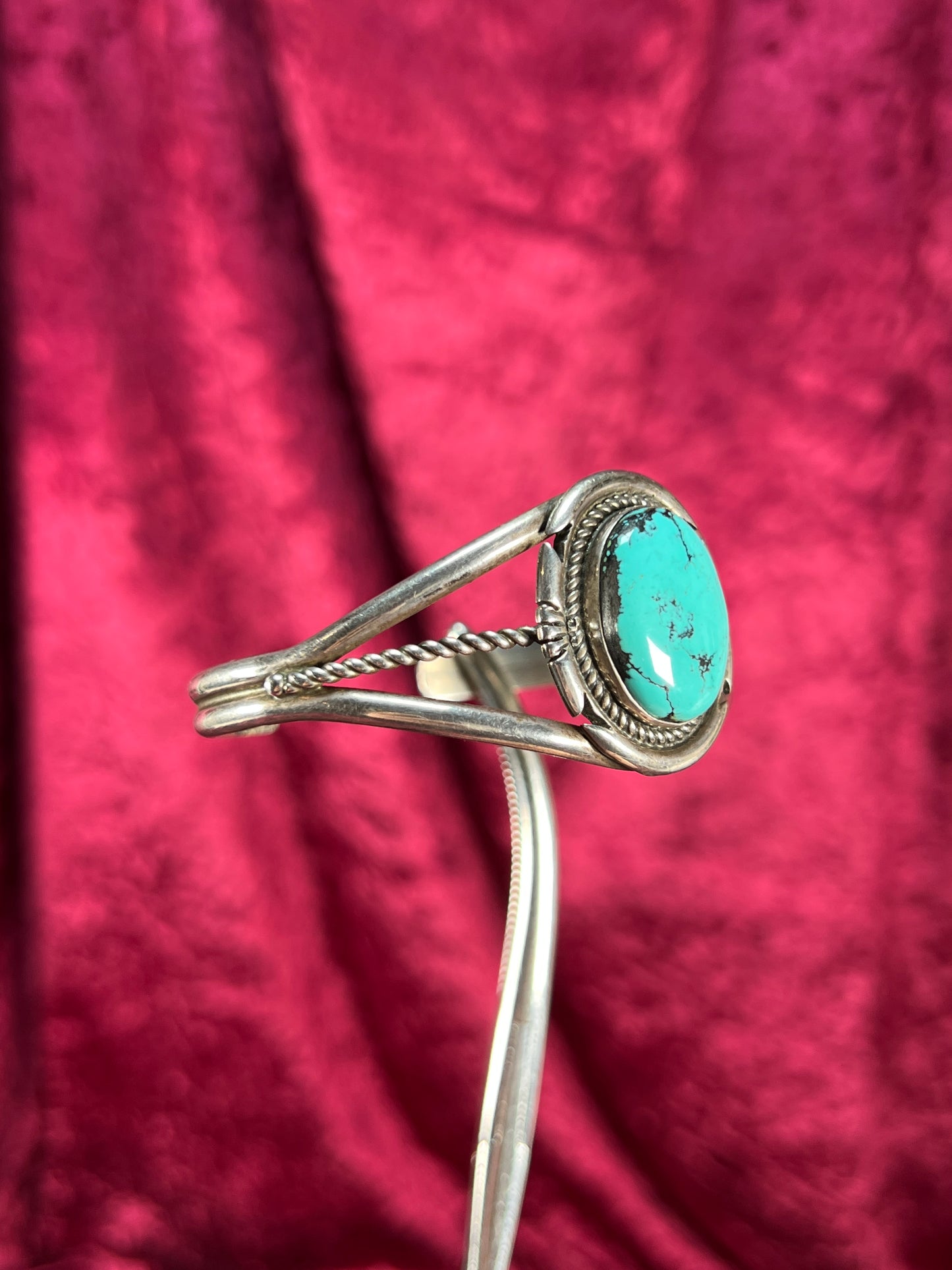 Vintage Jewelry - Cuff Bracelet - Sterling Silver - Number 8 Turquoise Center