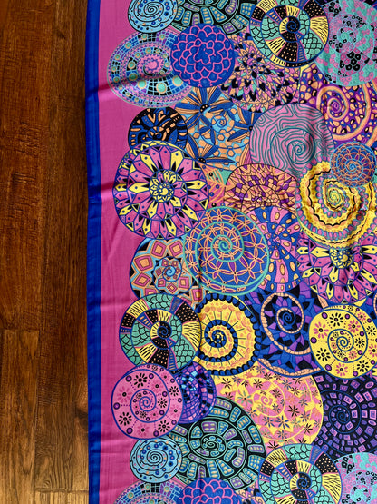 Vintage Hermes Long 100% Silk Scarf - Reves d'Escargot Snails' Dream Pink and Blue Design