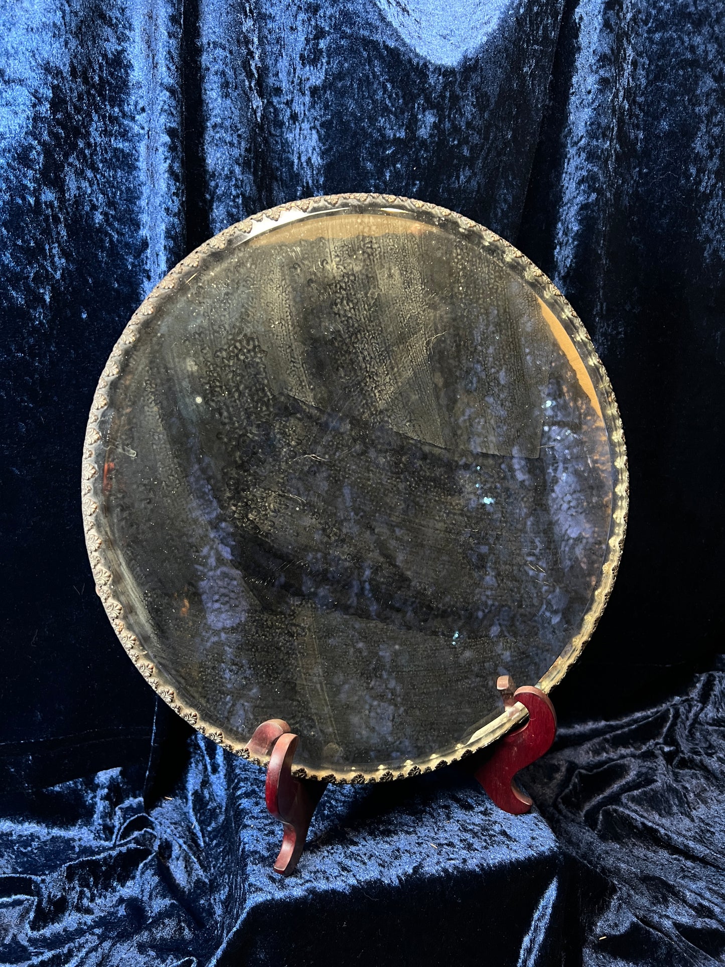 Antique Silver Plate Plateau Mirror - Ornate Beveled Glass Footed Vanity Tray