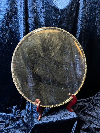 Antique Silver Plate Plateau Mirror - Ornate Beveled Glass Footed Vanity Tray