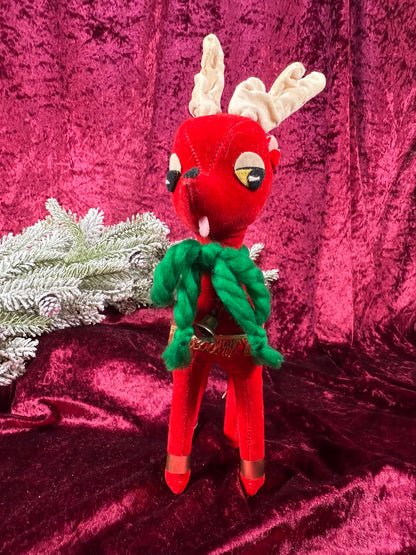 Vintage Christmas - Stuffed Doll - Red Velveteen Reindeer - Japan
