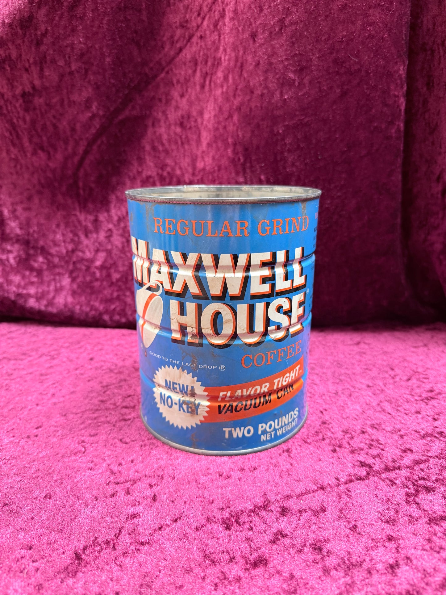 Vintage Maxwell House Metal Coffee Can - Blue No-Key Vacuum Tin - 2 LB