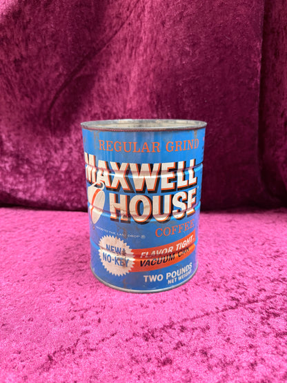 Vintage Maxwell House Metal Coffee Can - Blue No-Key Vacuum Tin - 2 LB
