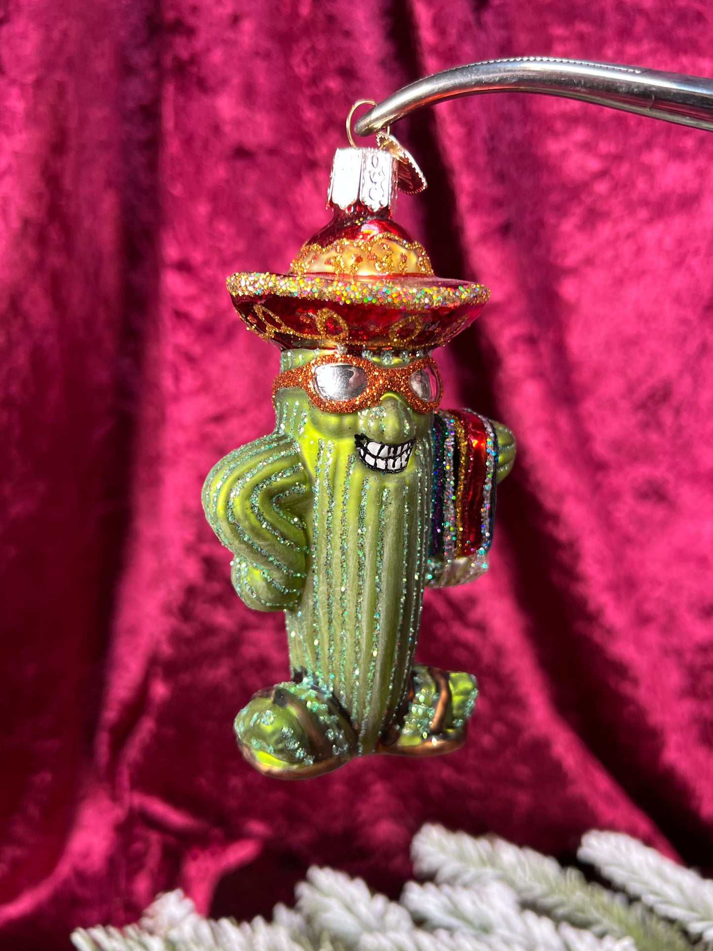 Vintage Christmas - Handblown Glass Ornament - Grinning Cactus - Old World Christmas