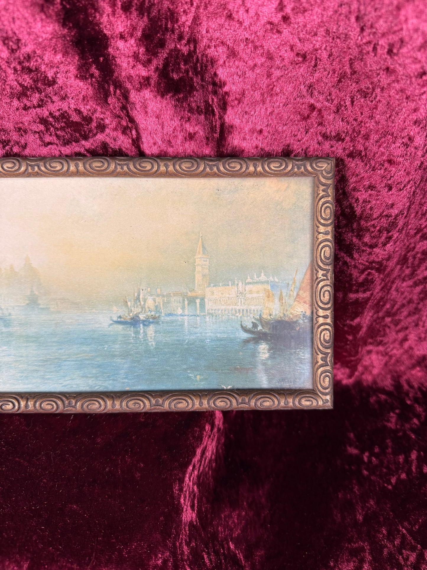 Antique Framed Chromolithograph Wall Art - Traders In The Grand Canal of Venice