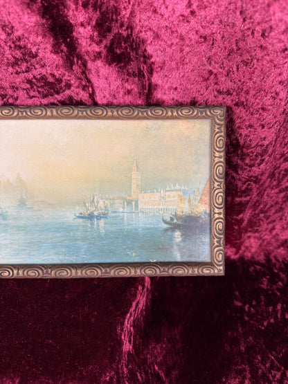 Antique Framed Chromolithograph Wall Art - Traders In The Grand Canal of Venice