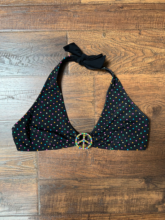 Vintage Clothing - Bikini Swim Top - Multicolor Polka Dots - Peace Sign - Medium - Xhiliration