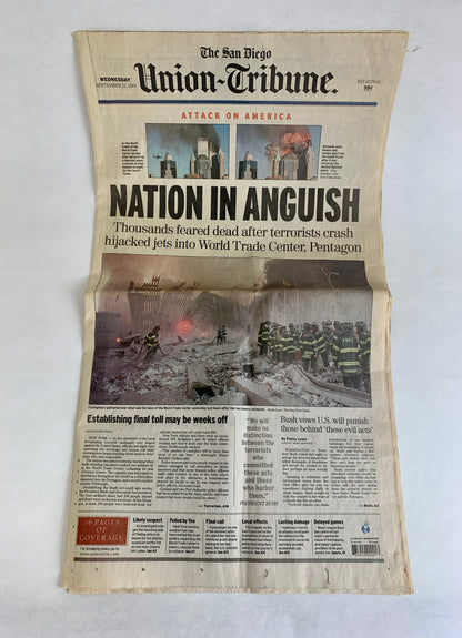 The San Diego Union-Tribune Newspaper - September 12, 2001 - A Nation In Anguish