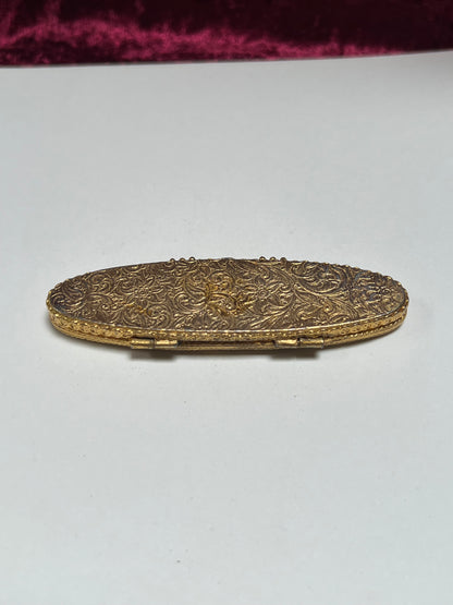Vintage Trinket Box - Solid Parfum Compact - Portrait of a Lady - Gold Filigree Design - Estee Lauder