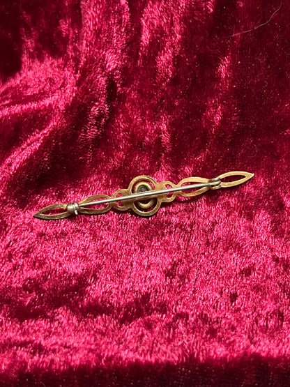 Vintage Jewelry - Brooch - 14KT Gold Filled - Curve Design - Red Faceted Gem