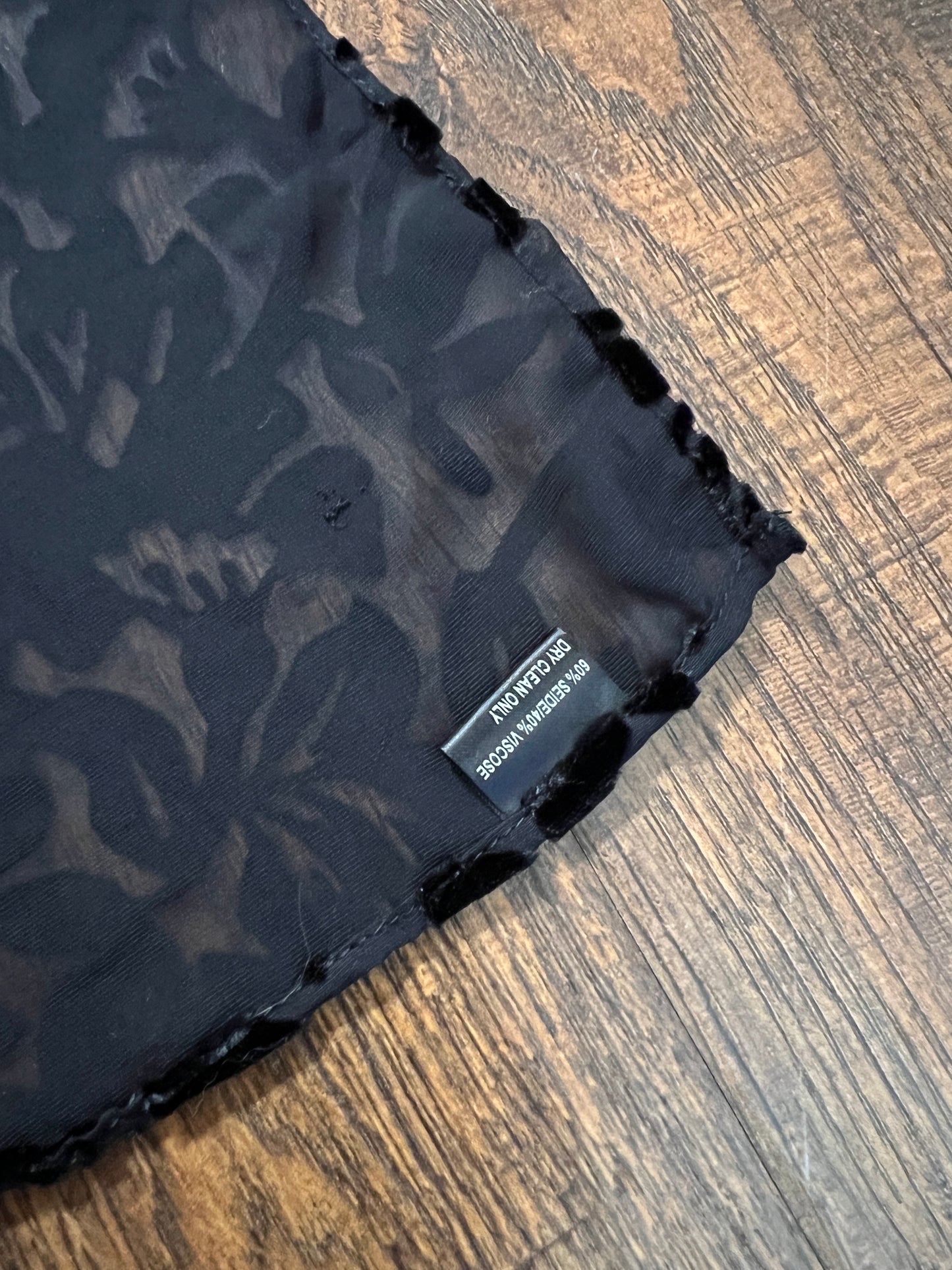 Vintage Burnout Velvet Oblong Scarf - Black Semi Sheer Floral Wrap
