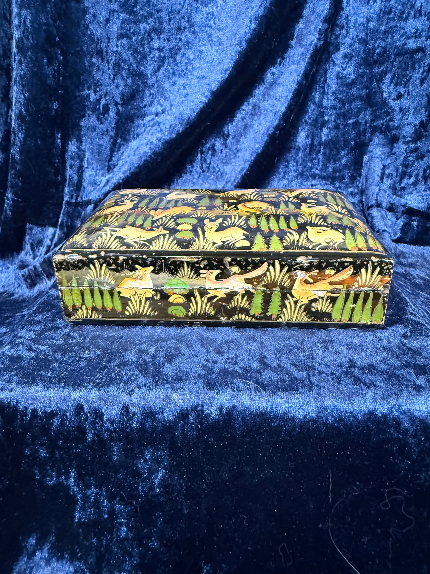 Vintage Papier-Mâché Trinket Box - Hand-Painted Kashmiri Woodland Animals