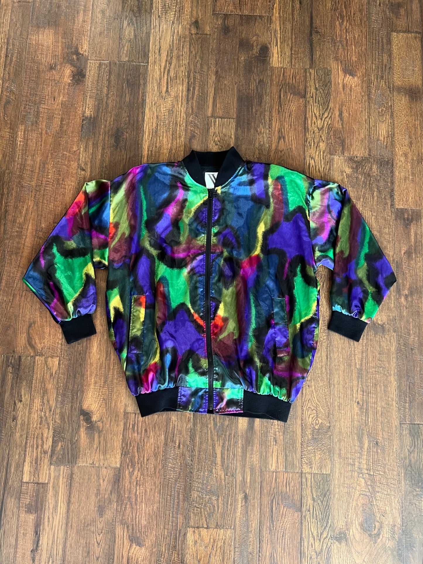 Vintage Clothing - Satin Bomber Style Jacket - Psychedelic Jewel Tones - Large - Venezia Vitale