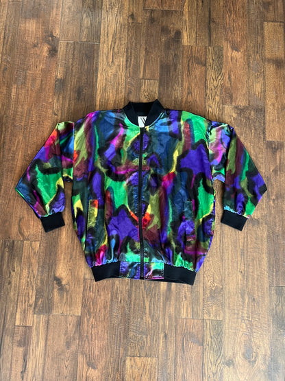 Vintage Clothing - Satin Bomber Style Jacket - Psychedelic Jewel Tones - Large - Venezia Vitale