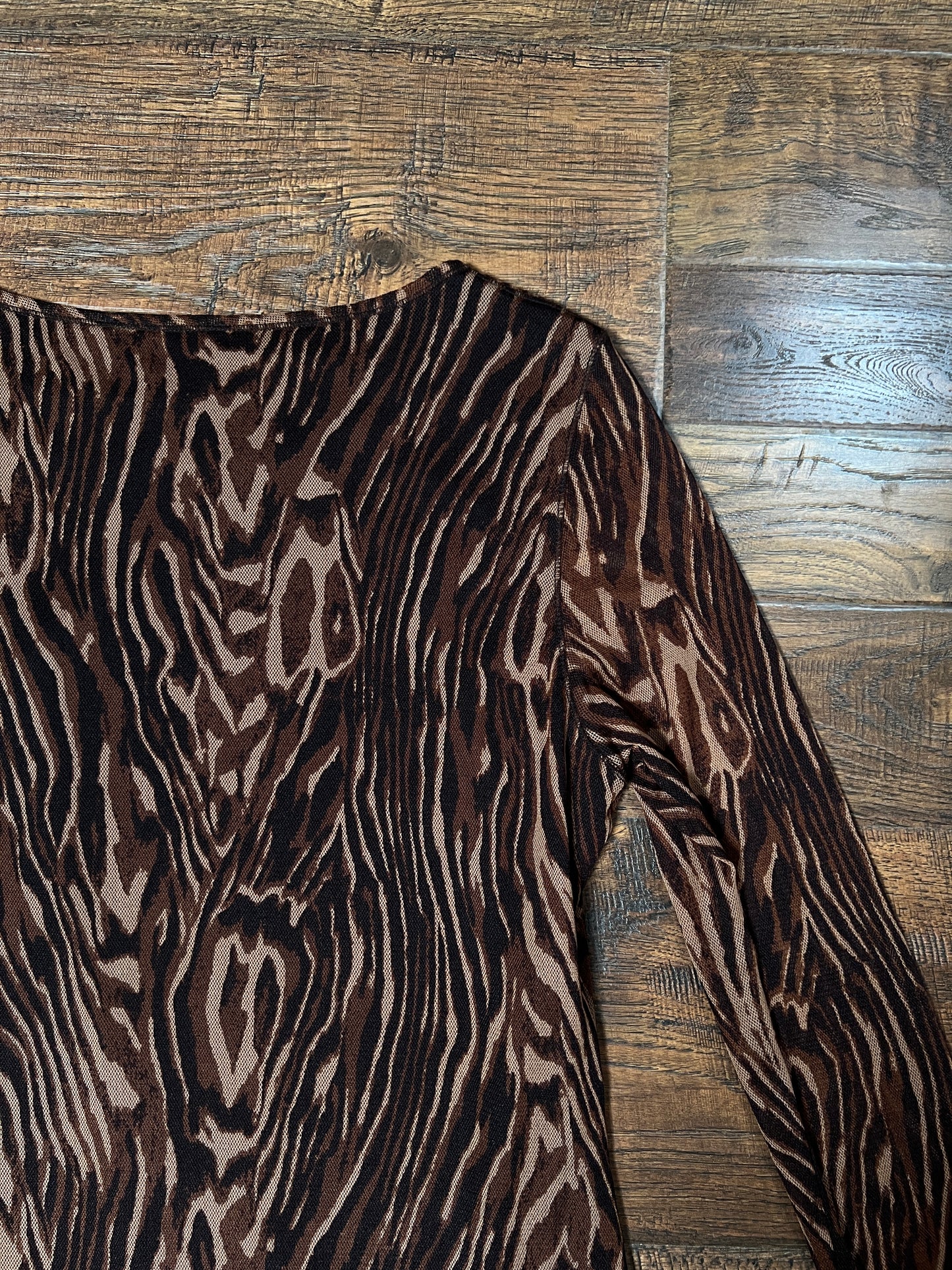 Vintage Vivienne Tam Mesh Long Sleeve Top - Brown Tiger Stripe Layered - Size X-Large