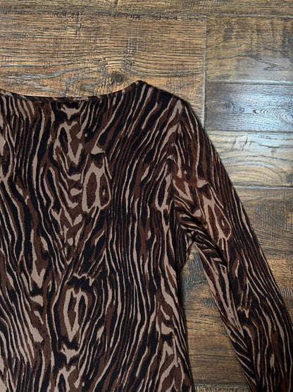 Vintage Vivienne Tam Mesh Long Sleeve Top - Brown Tiger Stripe Layered - Size X-Large